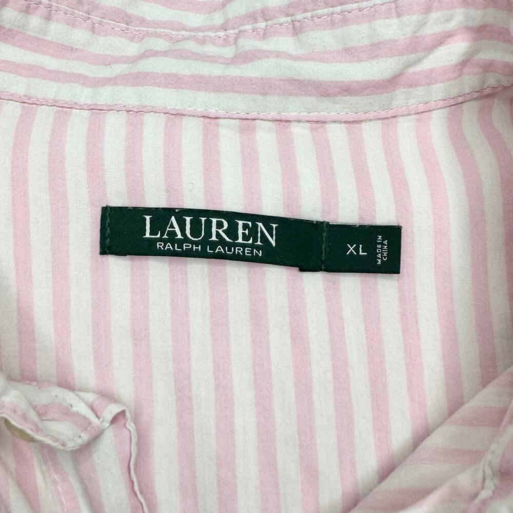 Lauren Ralph Lauren Striped Button Down Lounge PJ Shirt Pink White Size XL - Picture 4 of 5
